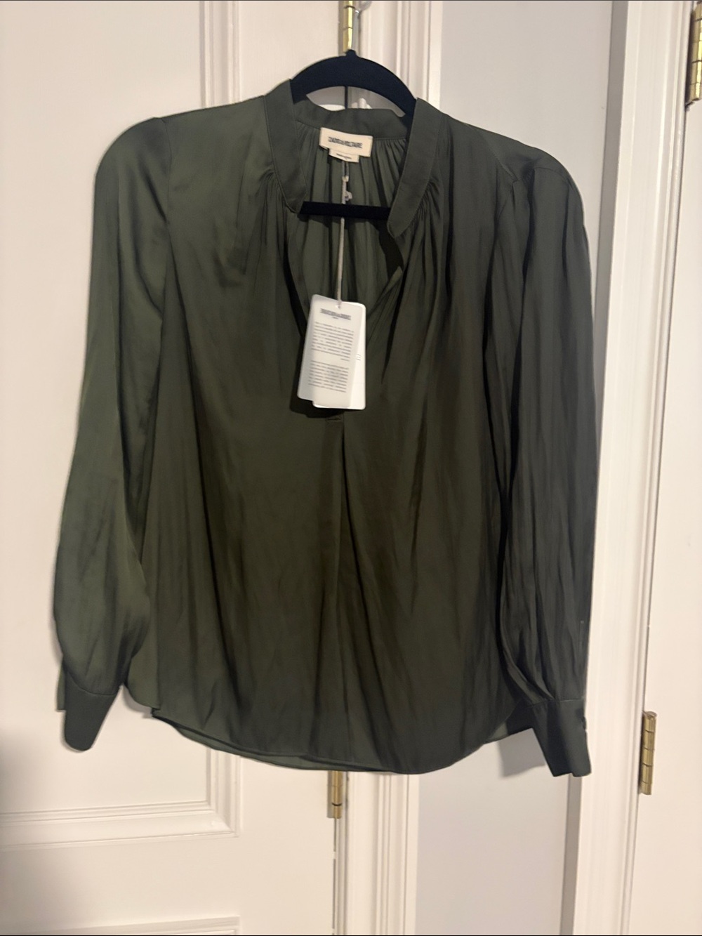 Zadig & Voltaire Olive Green Pleated Neck Blouse